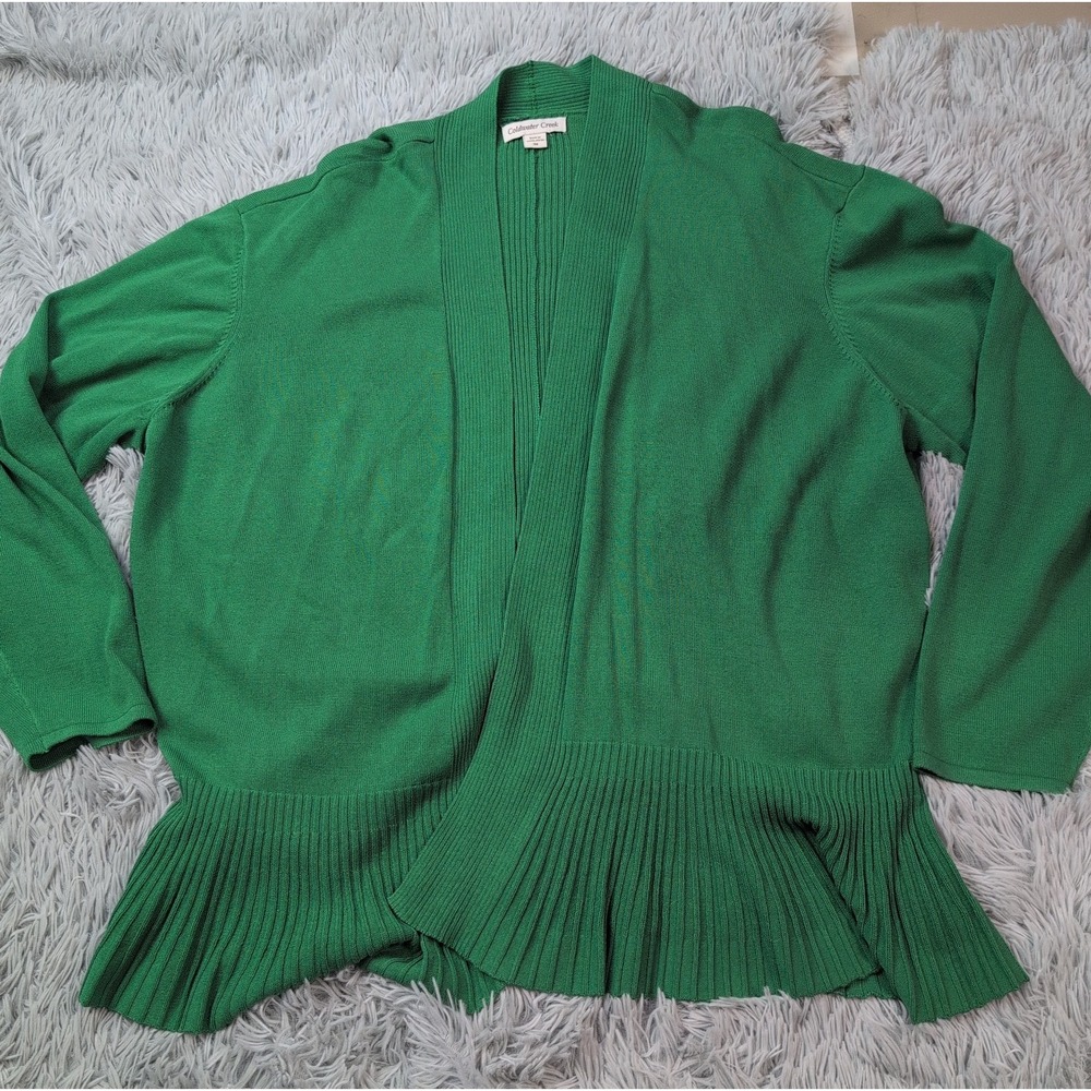 Coldwater Creek Sweater Womens 3X Green Open Front Lightweight Preppy Comfort